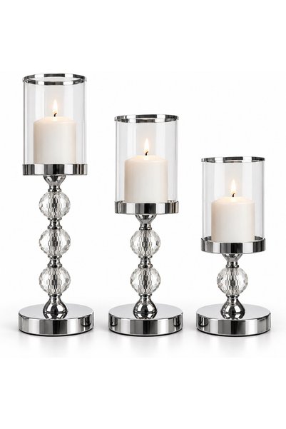 varioshop ®   Set de 3 sfeșnice decorative, pentru decor interior, argintiu/t...