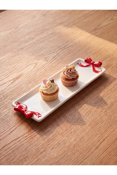 LC Waikiki LCW HOME Rectangular Serving Plate with Mixed Bow Details, 28 cm