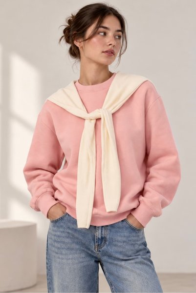 bb butik basic سترة نسائية بثلاثة خيوط مع وشاح مدمج MY3535