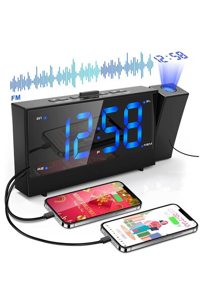 Noonedibs Ceas deșteptător cu proiecție de tavan, radio digital cu proiecție ...