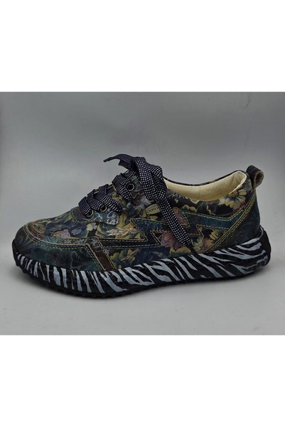 LAURA VITA Flash Jeans 08 - Γυναικεία δερμάτινα sneakers με floral και animal...