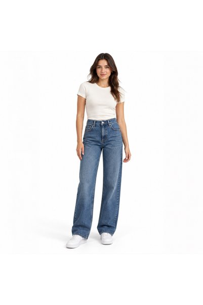 varioshop ®   Blugi de damă cu talie înaltă, croială dreaptă lejeră, denim 10...