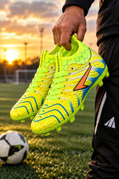 by Soccers Neon Cobalt Ankle-High / Studded Soccer Cleats for Grass Fields