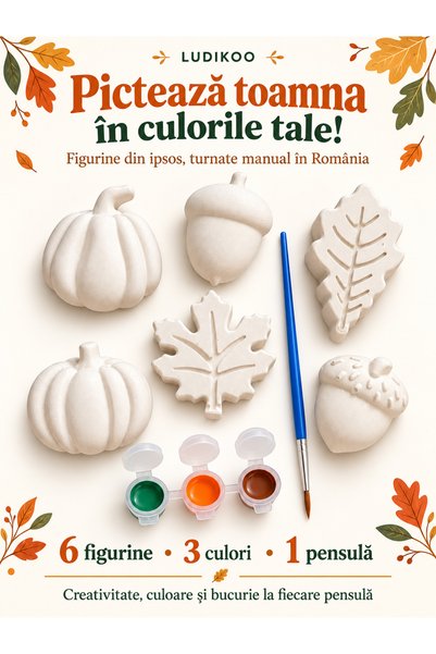 LUDIKOO autumn painting set, 6 hand-cast plaster figurines, pumpkins, leaves ...
