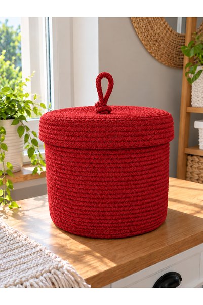 ÖRGÜM Coș împletit cu aspect de răchită, cu capac, de 30 x 25 cm – Coș decora...