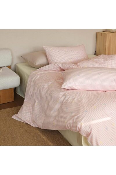 Generic Gingham Duvet Cover Full Size 100% Cotton Light Pink and White Gingha...