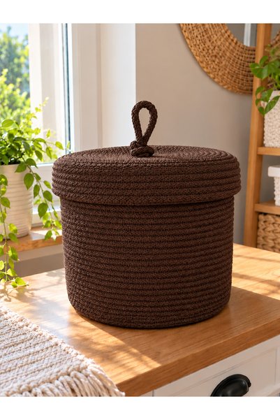 ÖRGÜM Coș împletit cu aspect de răchită, cu capac, de 30 x 25 cm – Coș decora...