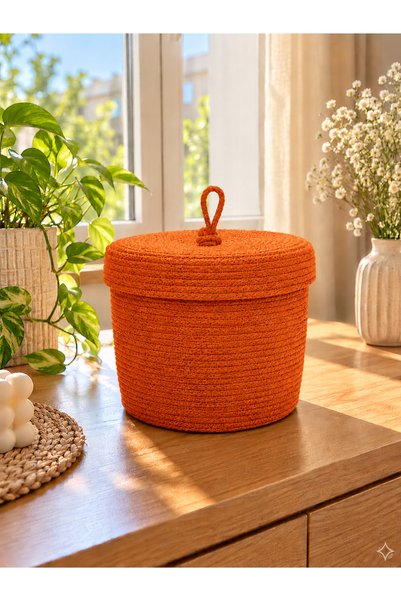 ÖRGÜM Coș tricotat cu capac, 25x25 cm | Coș decorativ din bumbac și poliester...