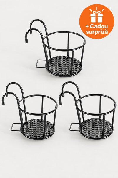 OferteTop Suport Ghiveci de Agățat pe Balustradă, Set 3 Bucăți, Metal, 22 cm,...
