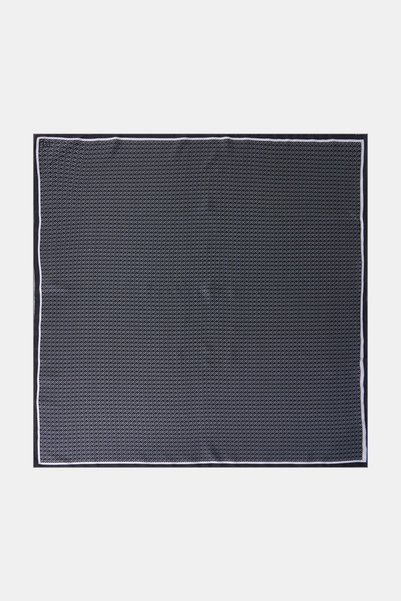 Kayra Geometric Patterned Silk Twill Scarf, Black