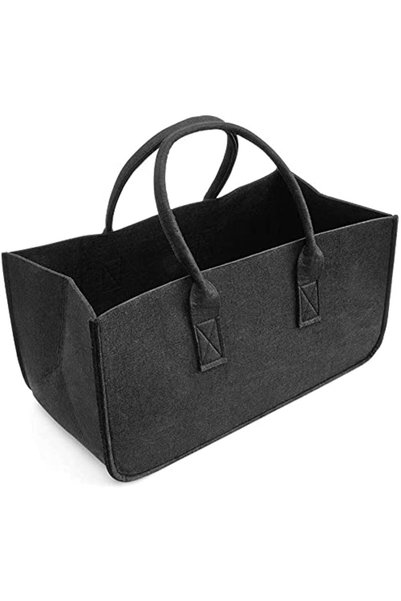 Generic Brand Sac de pâslă negru/roșu - Sac pentru lemne - Suport de ziar din...