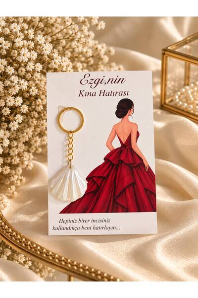 AYY DESIGN İncili İstiridye Anahtarlık Kına Nişan Söz Nikah Hatırası 50 Adet Özel Tasarım