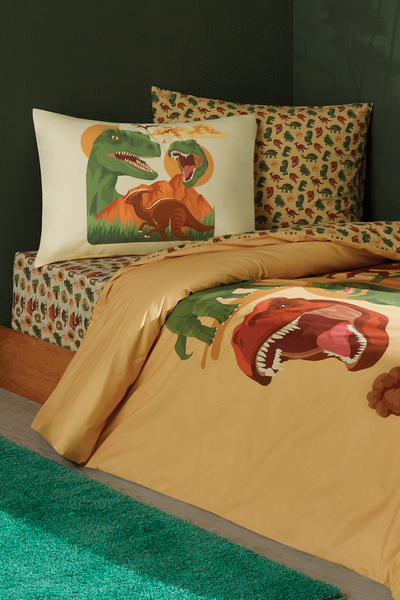 Puffy Jurassic World Chaos 100% Cotton Licensed Single Duvet Cover Set - Yellow