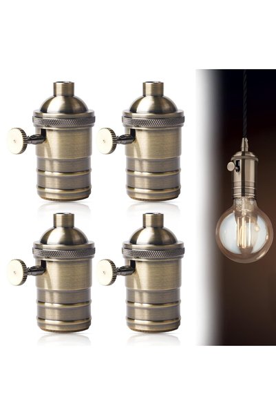 Generic Brand Комплект от 4 винтидж алуминиеви фасунги: бронзови 220V E27 фас...