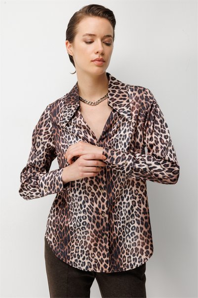 Ekol Cămașă din satin cu model leopard