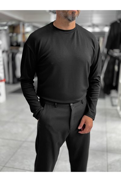 BYBASICMAN Hanorac subțire negru din modal, model basic, PM-201