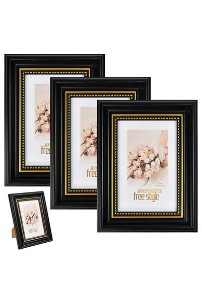 Generic Brand Set de 3 rame foto vintage negre și aurii, 10 x 15 cm, rame de ...