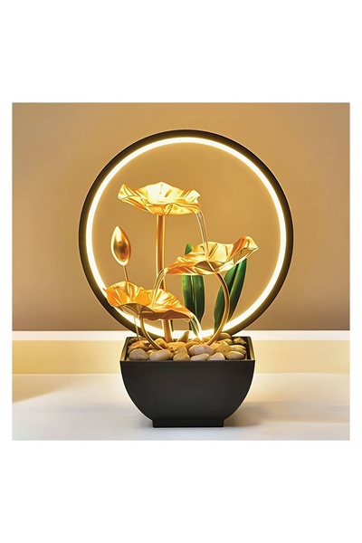 OEM Fântână Arteziană Interior cu LED Ring și Frunze Aurii, 22x13x28 cm, Deco...
