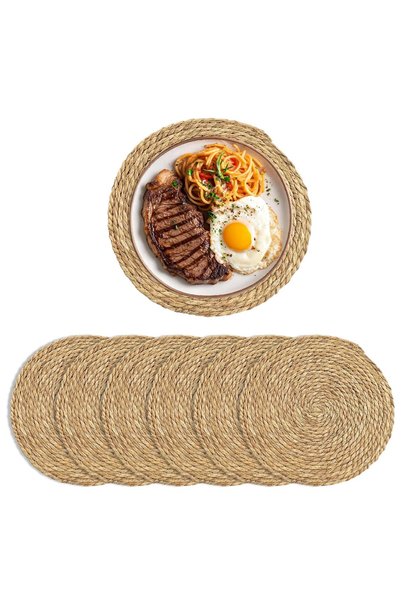 Generic Brand Set de 6 șervețele rotunde de masă de 30 cm, stil boem, țesute ...