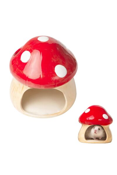 Generic Brand Căsuță ceramică pentru hamster, adăpost ciupercă, cuib pentru a...
