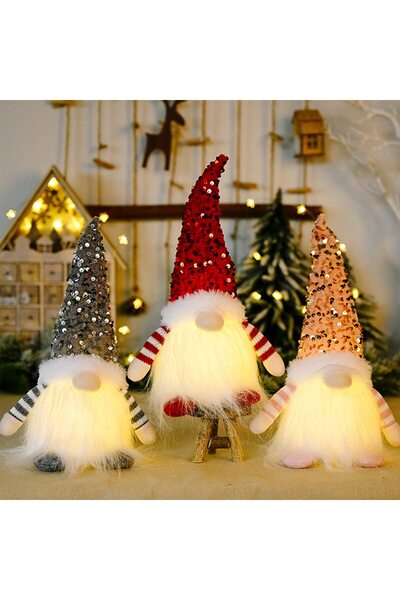 Generic Brand Set de 3 gnomi de Crăciun luminoși, decorațiune de Crăciun cu e...