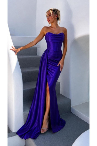 MYSSHOES Women's slit long satin dress