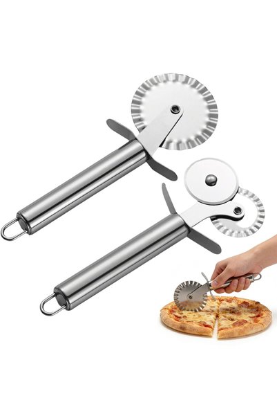 Generic Brand Roată de pizza din 2 piese, tăietor de patiserie, două roți