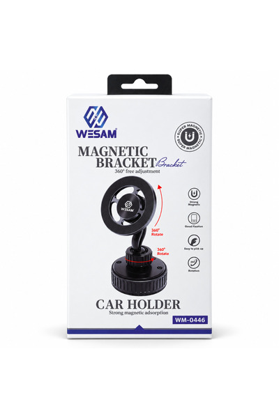 wesam WM-0446 Magnetic Car Phone Holder with 360° Rotation, Black