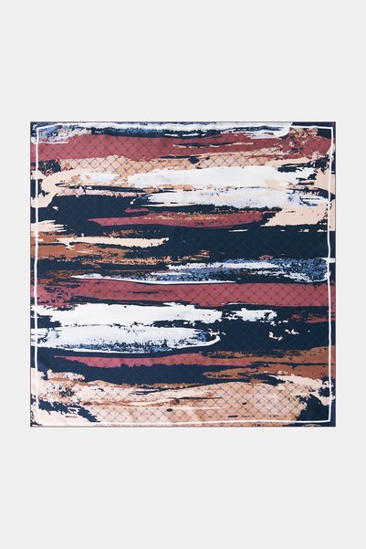 Kayra Navy Blue Silk Twill Scarf with Brush Stroke Effect