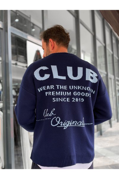 BYBASICMAN Navy Blue Clup Knit Oversized Sweatshirt PM-025