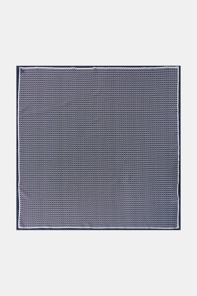 Kayra Geometric Patterned Silk Twill Scarf, Navy Blue