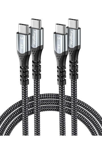 Generic كابل USB-C إلى USB-C بقوة 100 واط، عبوة من قطعتين، طول 6 أقدام/1.8 مت...