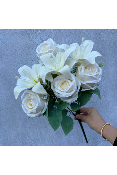 Choice As picture White Spring Color Bouquet: 9-Stem Mixed Roses & Lilies wit...