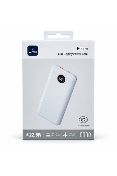 WIWU بنك طاقة Essen PN03 بسعة 10000 مللي أمبير وقوة 22.5 واط مع شاشة LED - أبيض