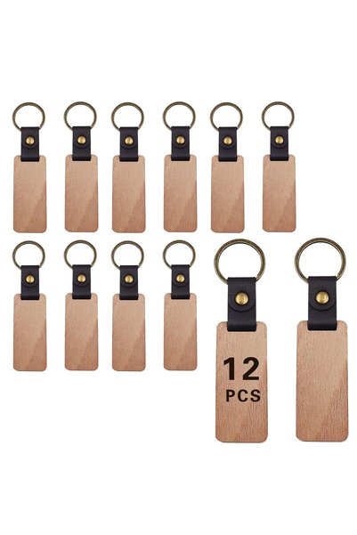 Generic Brand Set de 12 brelocuri goale, suporturi de chei din lemn DIY, etic...