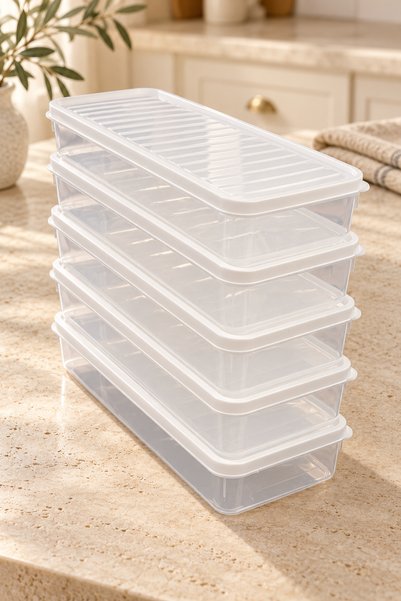 Funny Life Set of 5 Freezer Storage Containers with Lids, Clear Refrigerator ...