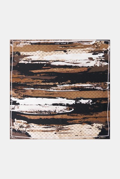 Kayra Black Silk Twill Scarf with Brush Stroke Effect