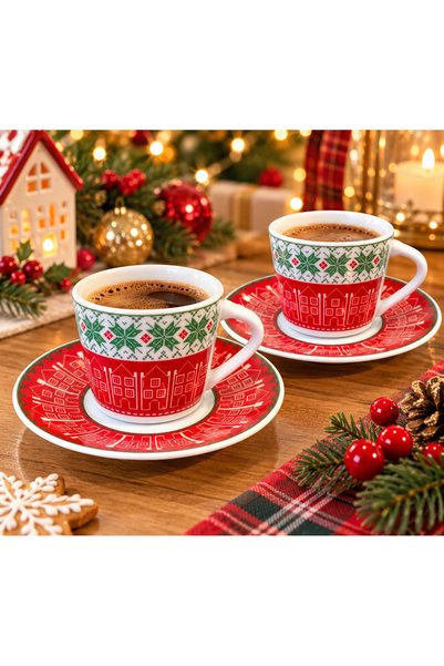 Atak Hediyelik Touch Me Porcelain 2-Piece New Year's-Themed Porcelain Coffee ...