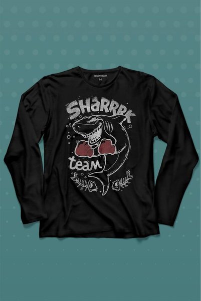 Kendim Seçtim Tricou cu mâneci lungi, negru, cu imprimeu „Shark Team Köpek Ba...