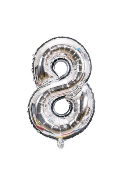 DAMUR Innovation Foil Balloon, Number 8, 81 cm, For Air or Helium, Bulk, Silver