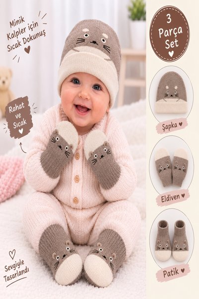 MorBebe Bamboo Baby Hat, Booties, and Mittens Set—Stitch-Free, Soft-Textured,...