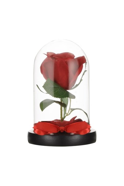 OEM Cupolă decorativă din sticlă Ø10,5x17 cm cu trandafir artificial roșu și ...