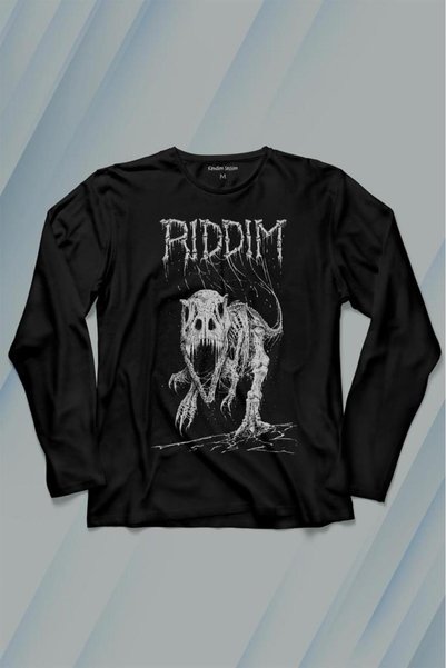Kendim Seçtim Tricou negru cu mâneci lungi, cu imprimeu Riddim Dinozor T-Rex ...