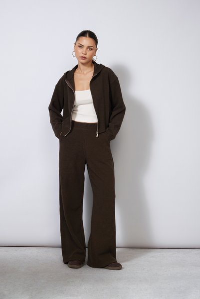 Nisan SOFT-TEXTURED HOODED AND ZIPPERED CARDIGAN IN COFFEE
