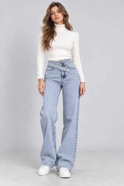 OnPelin jeans Παντελόνι τζιν με ψηλή ζώνη, λεπτομέρειες στη γλώσσα και πτυχωτ...