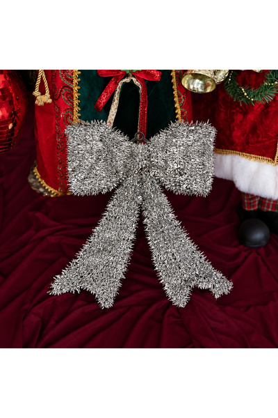 Dekorsende New Year's Decoration: Glittery Ribbon, Shiny Bow, Silver, 40 cm