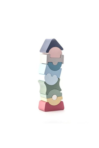 CUBIKA Jucarie din lemn, Cubika, Set constructii Turn 11 piese - Pastel