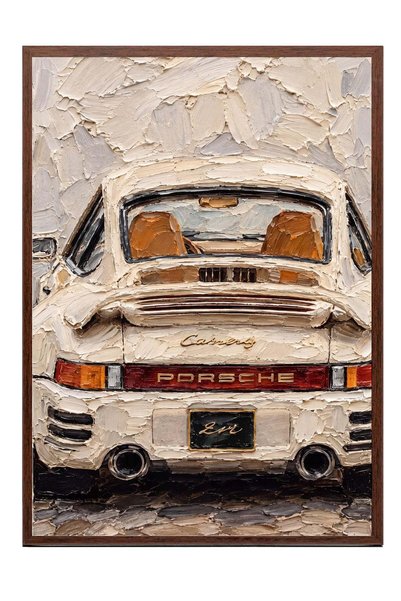 Postifull Oil Painting of a Sports Car Detail Poster – Brown-Framed Artwork N...