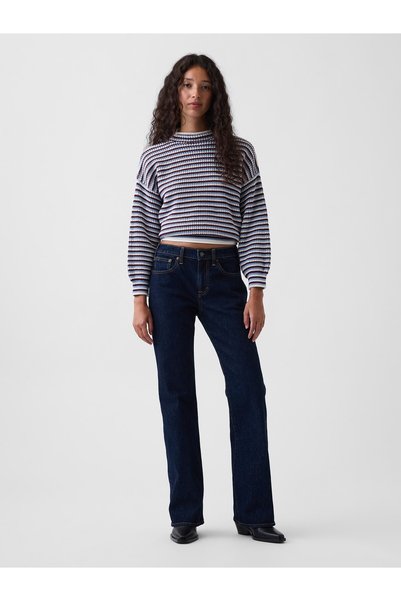 GAP Kadın Koyu Mavi Mid Rise Relaxed Flare Jean Pantolon