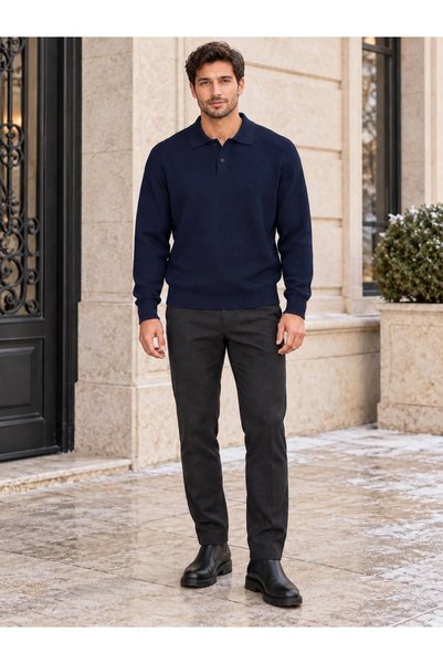 ModaYaren Polo Collar Button-Down Slim Fit Knit Sweater